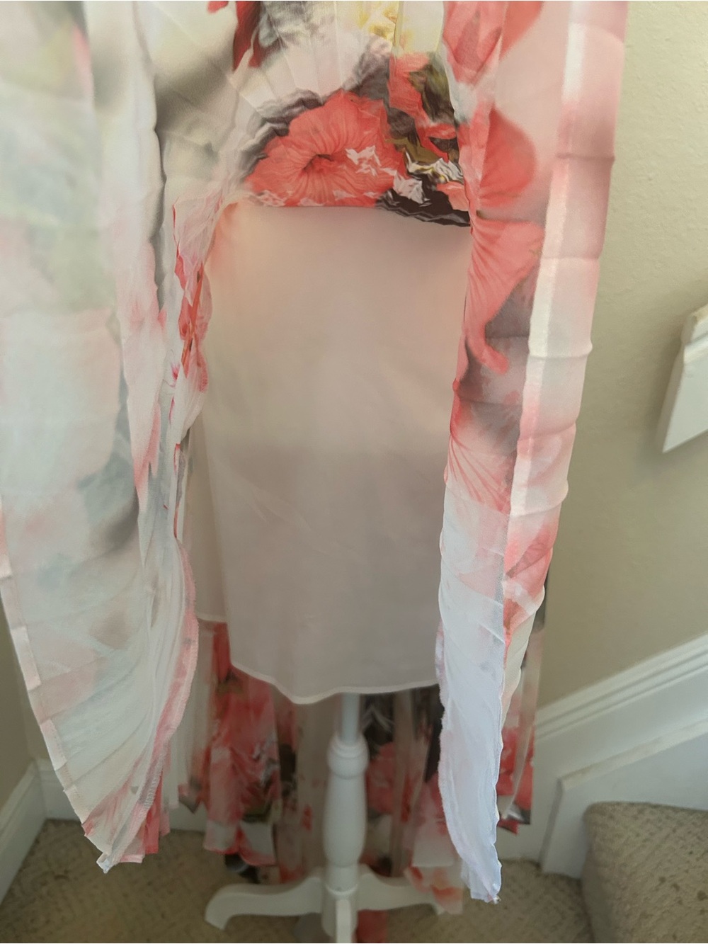 Vintage Y2K Sexy bebe Pink Floral Pleated V-Neck High-Low Rare Dress - Picture 11 of 13